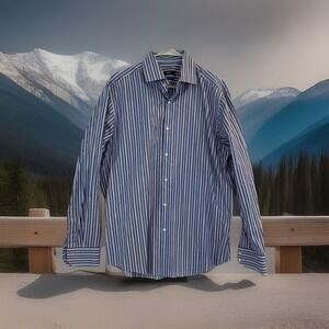 HUGO BOSS Dress Shirt Blue Striped Long Sleeve Button Up Mens‎ Size 17/43